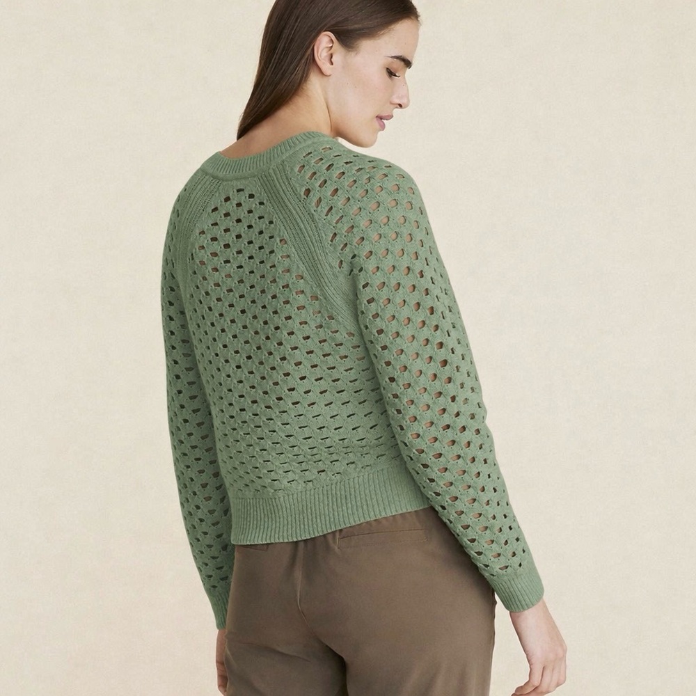 LOU & GREY NWT L Mesh Sweater • Open Knit Casual Crew Neck Pullover in Green - Picture 9 of 11